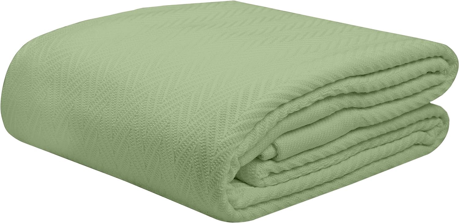 Kotton Culture Throw Blanket Large Super King Size 100% Combed Cotton Herringbone Weave Travel Blanket Soft & Cozy All-season Lightweight Throws for Sofa Bed Outdoors, Luxury Cooling Blankets (Sage)