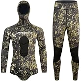 1.5MM Neoprene Spearfishing Wetsuit with Hooded, 2 Pieces Camouflage Hunting Diving Suit for Cool Water Freediving Snorkeling