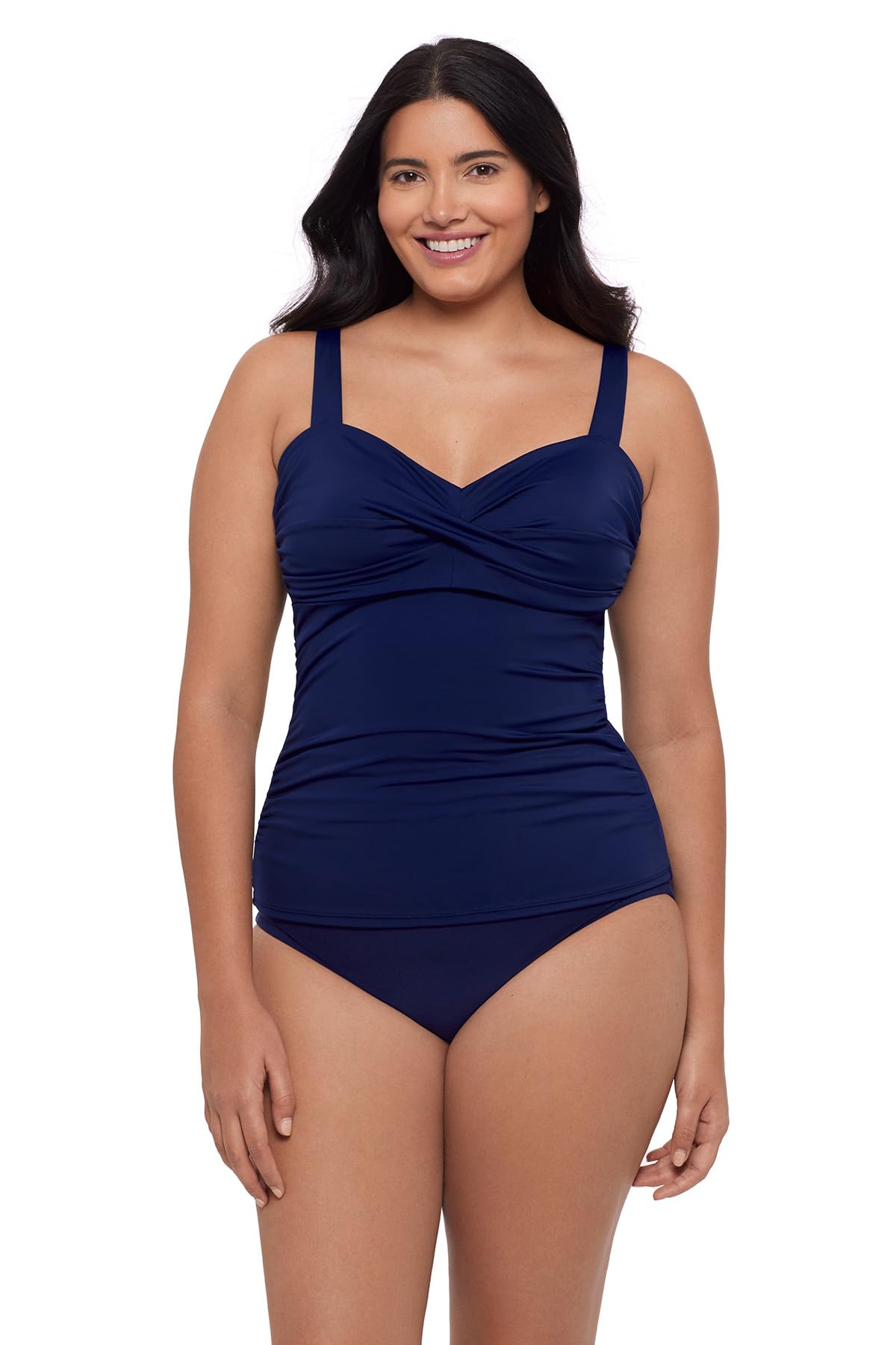 Trimshaper Womens Built-in Tummy Control Ava Swim Tankini Top with Bra Back Closure and Adjustable Straps, Ink, 16