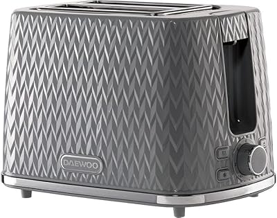 Daewoo Argyle 2 Slice Toaster Defrost Reheat Browning Control Grey