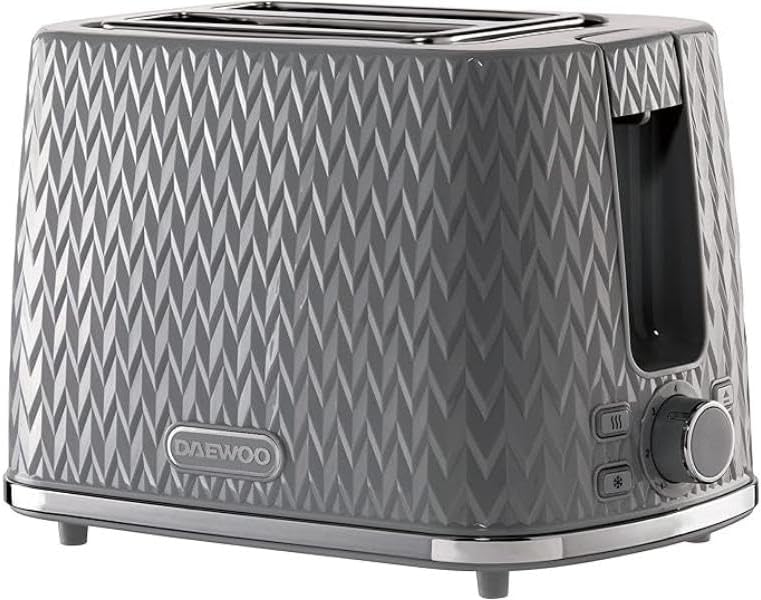 Daewoo Argyle 2 Slice Toaster Defrost Reheat Browning Control Grey