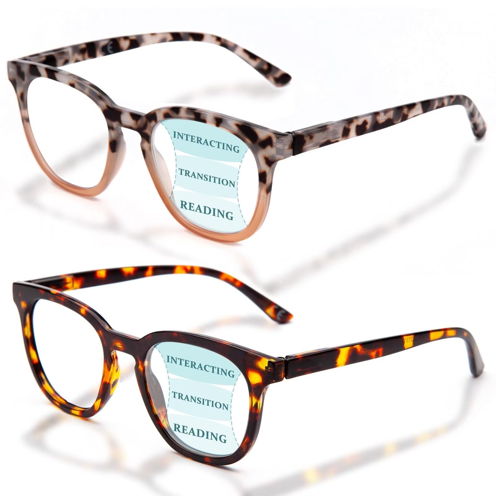 Photo 1 of LianSan 2 Packs Progressive Multifocus Reading Glasses for Women - Ladies Near and Far Blue Light Blocking Computer Readers(Multicolor for 3ft,2.50x)