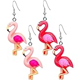 QUPENGXU 2 Pairs Unique Marine Animal/Flamingo Drop Earrings For Women Statement Origami Dangle Earrings For Women Gift