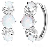 Opal Earrings for Women Gold Plated Hoop Earrings with Blue Opal Huggie with 925 Sterling Silver Post