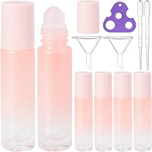 CUQIG 6 Pack 10ml Rose Quartz Roller Bottles for Essential Oils | Natural Crystal Rollerball, Refillable Glass Travel Bottle,