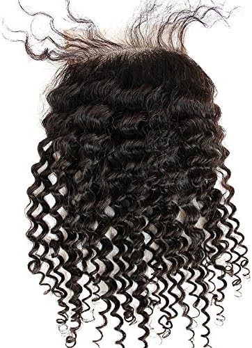 Bella Hair Brazilian Virgin Hair Curly Wave Lace Closure Human Hair (18" Free Part) Bleached Knot 4x4 Top Lace Closure Natural Color