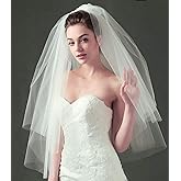 Aiosy Bridal Wedding Veils Short 2 Tier White Tulle Blusher Veil with Comb Bride Hair Accessories for Women (White)