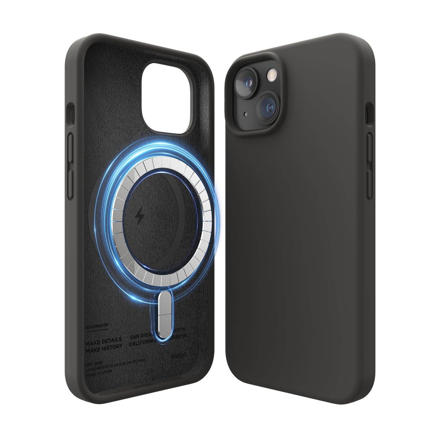 elago Magnetic Silicone Case Compatible with iPhone 14 Case (6.1"), Compatible with MagSafe All Accessories, Built-in Magnets, Premium Liquid Silicone, Protective Cover (Black) — image 1