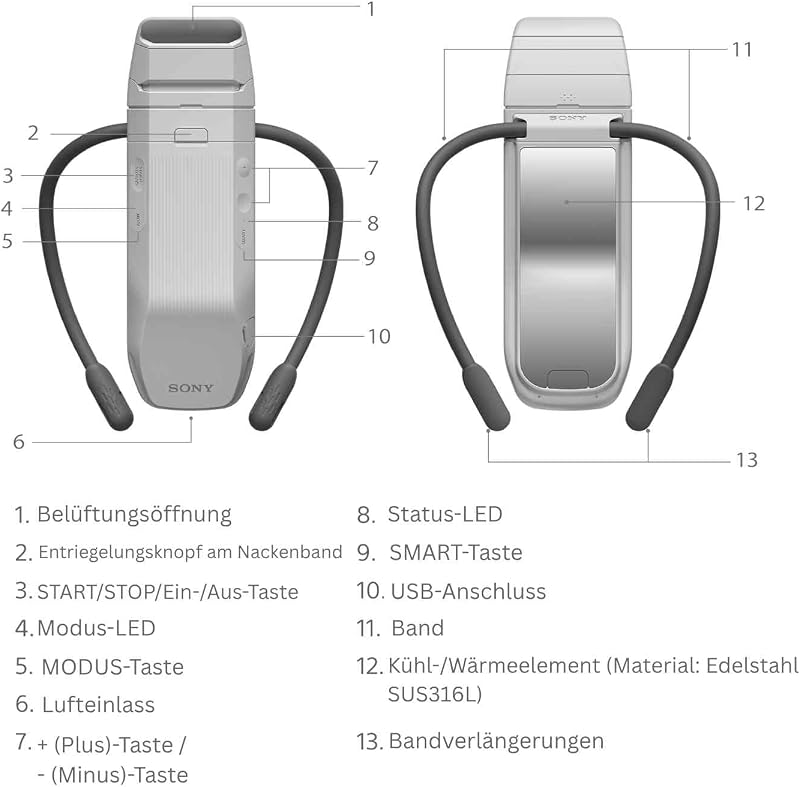 Sony Reon Pocket Pro Plus, tragbares Nackenband, intelligente Temperaturregelung, leiser Luftstrom, bis zu 15 Stunden Akkulaufzeit, freihändig, leicht, bequem, unauffällig, smartphonekompatibel