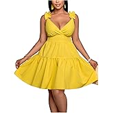 Floerns Women's Plus Size Ruffle Straps V Neck Smocked Dress Tiered A Line Dresses