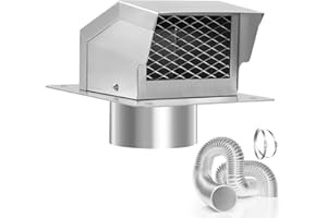 LTSEAME Stainless Steel 4Inch Roof Vent Kit, Removable Roof Vent, Bathroom Exhaust Roof Vent for Dryer, Galvanized Steel with Damper,5FT Aluminum Ducting and Duct Clamps (4IN)