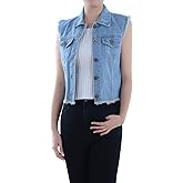 Anna-Kaci Womens Distressed Denim Button Up Sleeveless Crop Vest