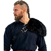 L'VOW Men's Viking Fur Shoulder Armor Medieval One Shoulder Fur Wrap Leather LARP Cosplay Costume Accessory