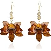 CWVHQ Bohemian Oversized Flower Drop Earrings for Women Boho Acrylic Exaggerated Layered Petal Drop Gardenia Flower Summer Hawaii Style Dangle Earrings for Women Gifts