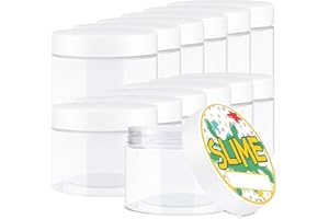 Opret 12 Pack 10oz Empty Slime Containers, Large Plastic Slime Jars with Lids and Labels Clear Storage Organizers for Slime Making, Food and Beauty Products, BPA Free