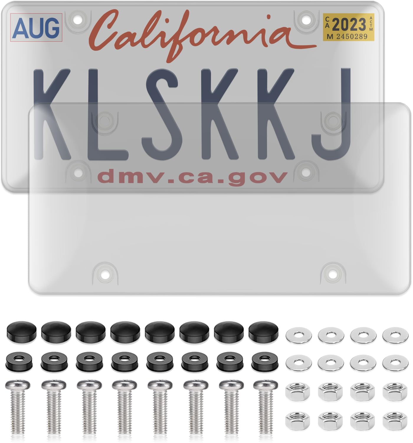 Photo 1 of 2 Pack License Plate Covers, Clear License Plate Protector Unbreakable Plastic Shields Tag Holder Fits Standard US Plate with Screws Caps ?