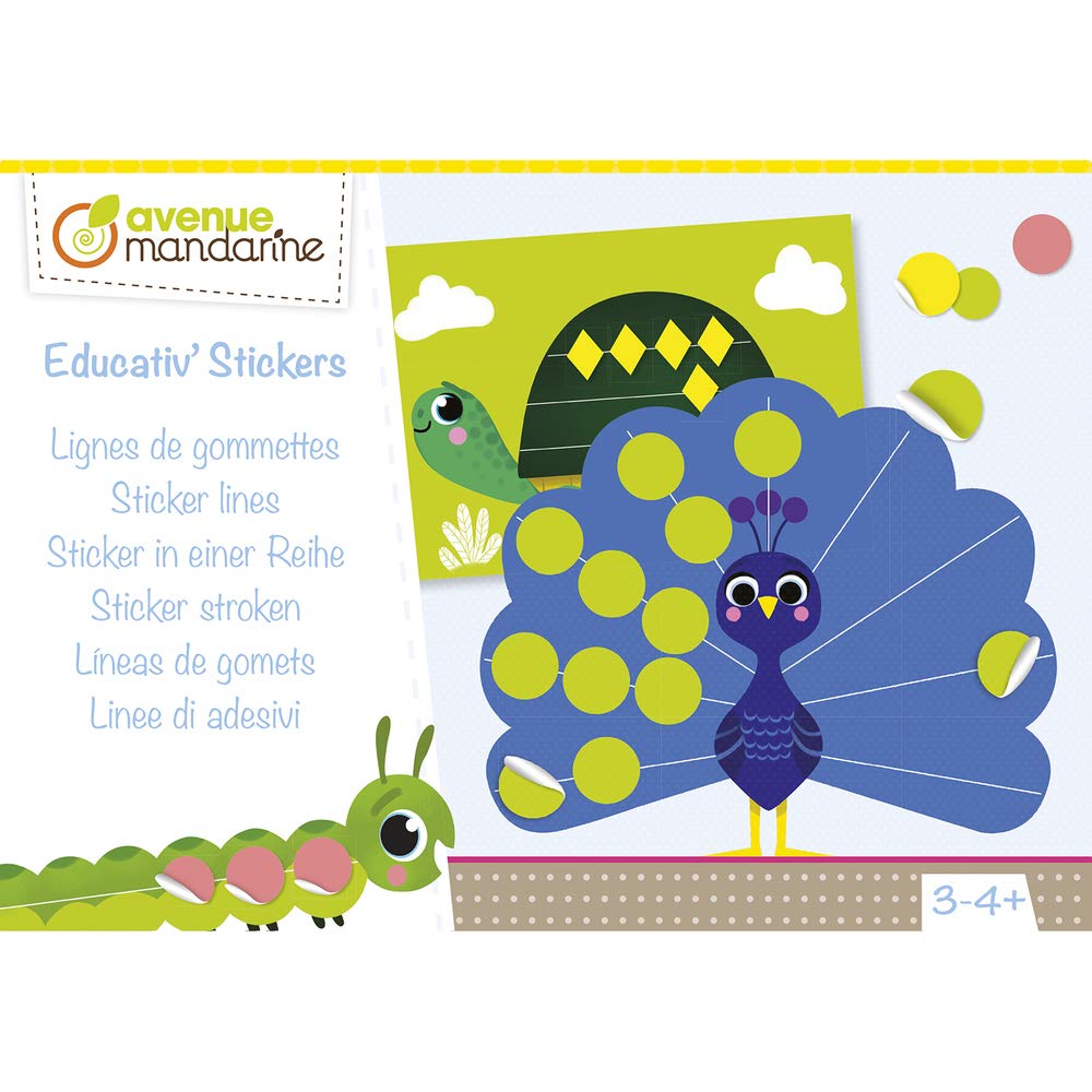 Avenue Mandarine - Ref KC101C - Educativ' Stickers Activity Box - Sticker Lines Dexterity - 18 Sheets, 9 Designs, 16 Sheets of Geometric Stickers, Suitable for Ages 3-4+