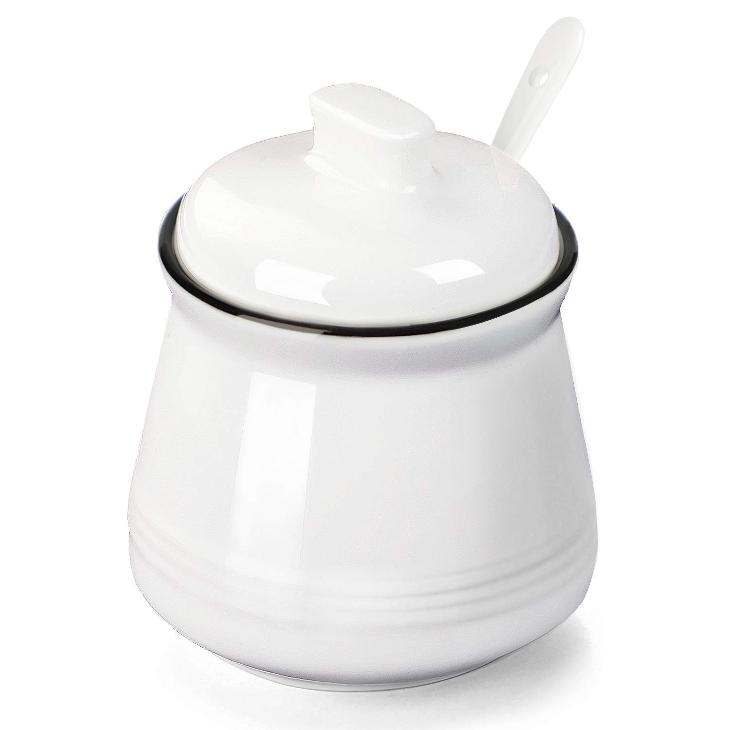 Photo 1 of HAOTOP Porcelain Salt Bowl with Lid and Spoon,Ceramic Sugar Bowl 12oz (White)