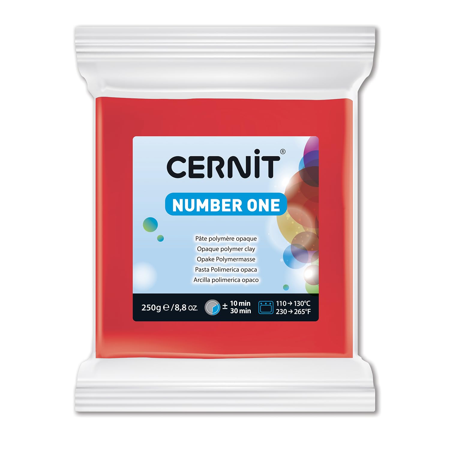 CERNIT CE0900250400C - A Pack of Polymer Clay Block - Number One Range - Modelling and Baking Clay - Red Colour - 250 g block - Manufactured in Belgium