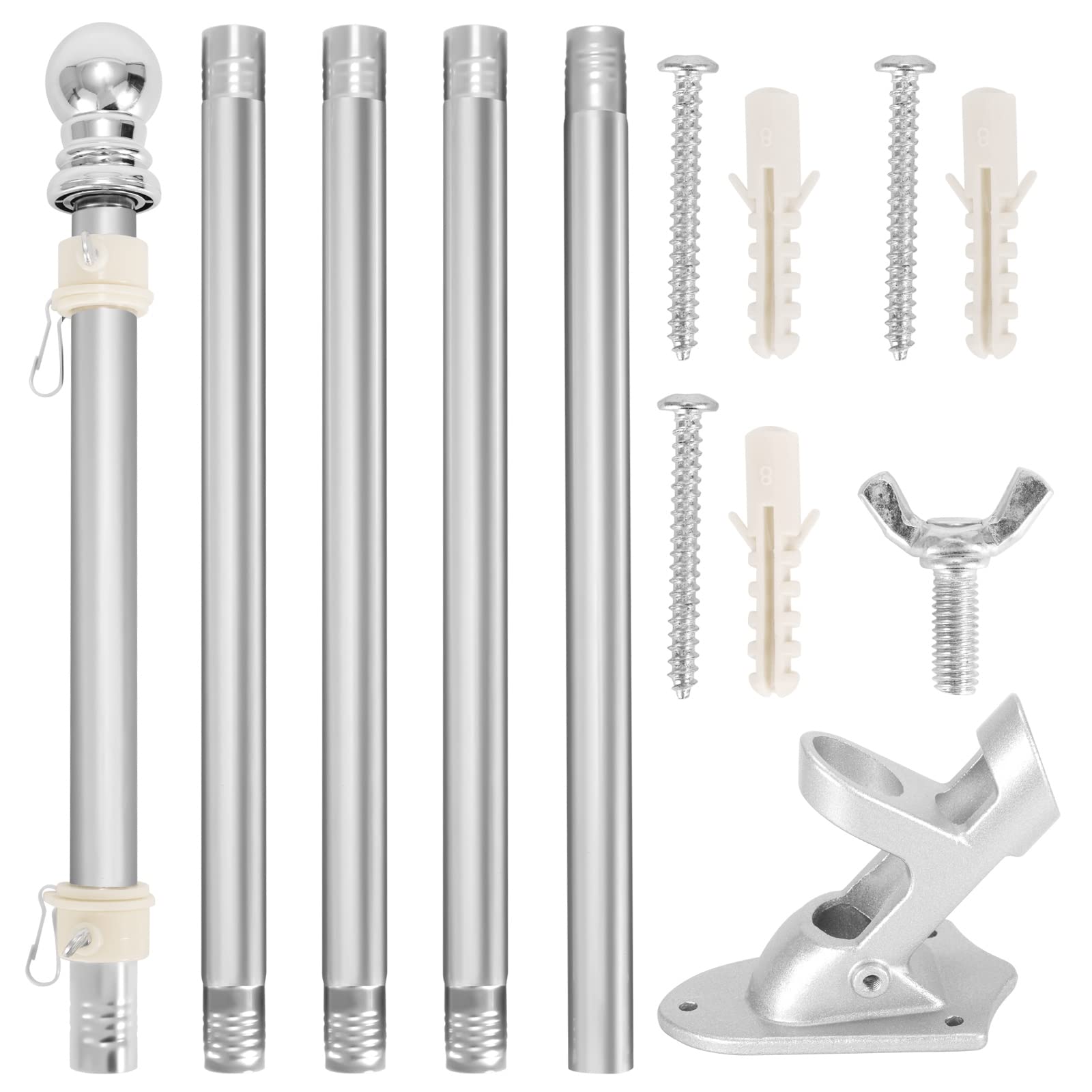 Flag Pole 6 FT Flagpole Holder Stainless Steel with Bracket Rustproof and Rotating Rings Multi-Angle of 45° and 90°, Adjustable Flagpole for Outdoor Wall Yard Garden Wall Mounted, Easy to Install