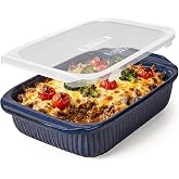 Artena Baking Dish 5.1 Quarts, Casserole Dishes For Oven, Baking Pan With Handles, Lasagna Pan Deep, Large Casserole Dish, Rectangular Ceramic Bakeware (Blue, With Lid)