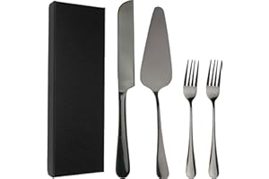 HAIJSEVR Wedding Cake Knife and Server Set with 2 Forks, Black Cake Cutting Set for Wedding with Gift Box, Stainless Steel Ca