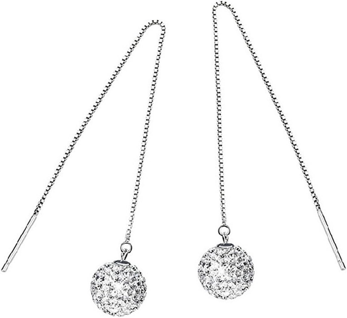 Sterling Silver Crystal Ball Beads Tassel Ear Stud Threader Drop Dangle Linear Earrings Party Bridal Jewellery