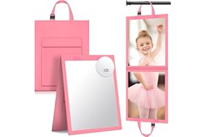 UBYMET Foldable HD Backstage Hanging Dance Mirror 33" x 12.6" Portable Wall Body Mirror with a 10X mini Makeup Mirror & Adjustable handle & for Travel Dance Bag Dancer Artist Aestheticians Home Fitness Spa