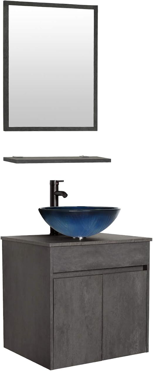 eclife 24” Bathroom Vanity Sink Combo Wall Mounted Concrete Grey