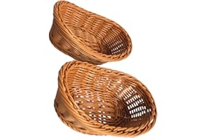 CALLARON 2pcs Imitation Rattan Plastic Woven Baskets Food Storage Bins Bread and Fruit Serving Trays Kitchen