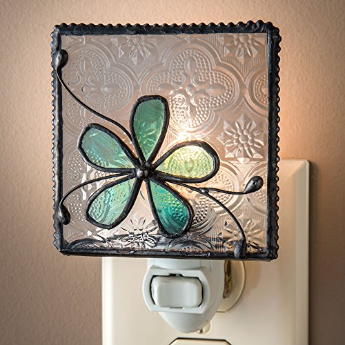 J Devlin NTL 129-3 Stained Glass Aqua Blue Flower Night Light