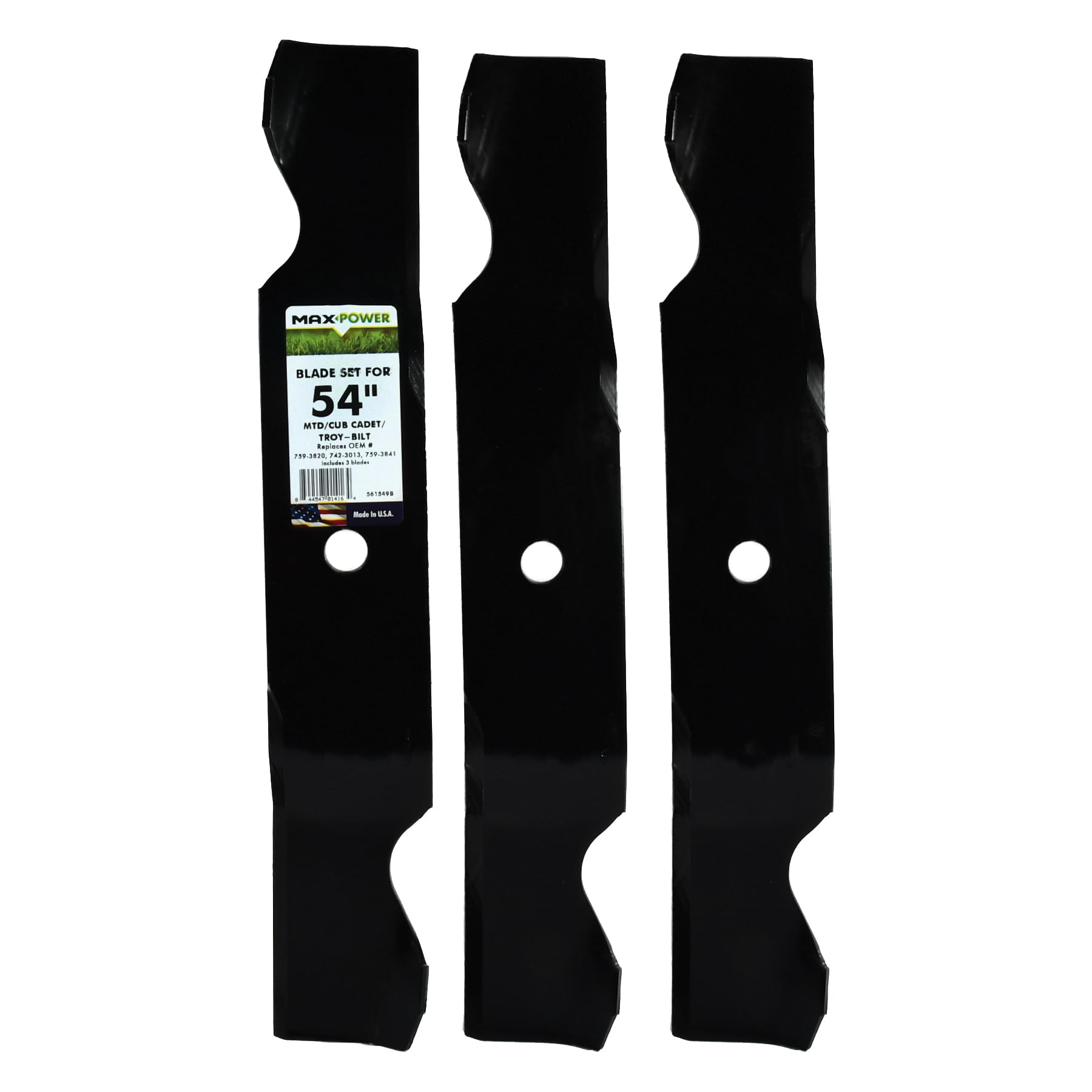 3 Blade Set for Many 54 in. Cut MTD, Cub Cadet, Troy-Bilt Mowers Replaces OEM #'s 742-3013, 759-3820, 759-3841, 50-2336
