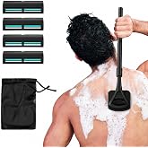 ZOMU Back Shavers for Men:Back Hair Shaver and Body Shavers for Men | Safety Blade Technology &amp; Ergonomic DIY Long Handle, Wet or Dry Shaving,Blue(Replaceable 4PCS 3.5inch Blades Included)
