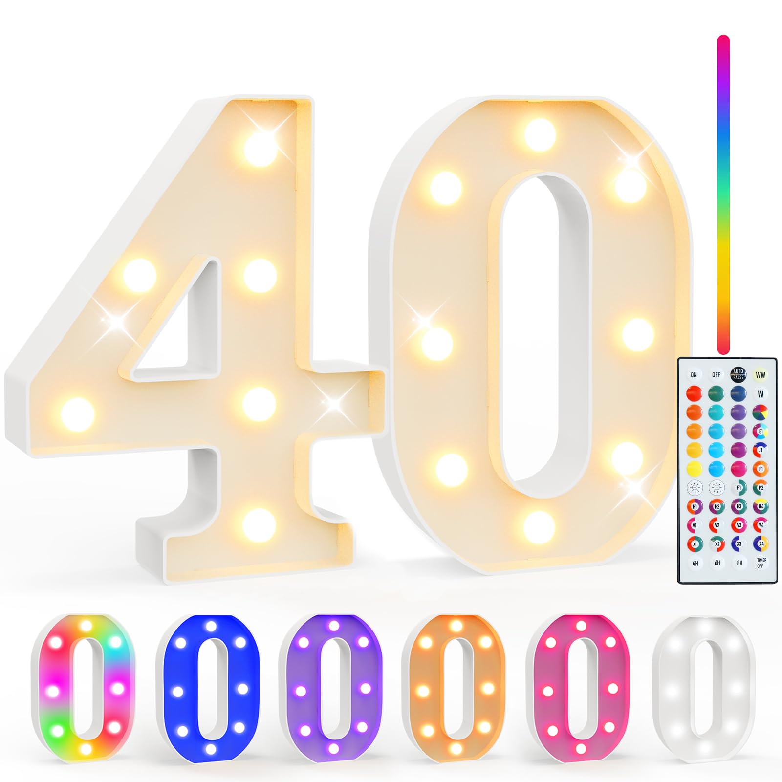 Pooqla 40th Birthday Decorations for Her Him, 35 Colors LED Light Up Numbers with Remote, Multicolor Marquee Numbers 40 Sign for Party Wedding Anniversary Decor 40th Birthday Gift, Number 40 Image