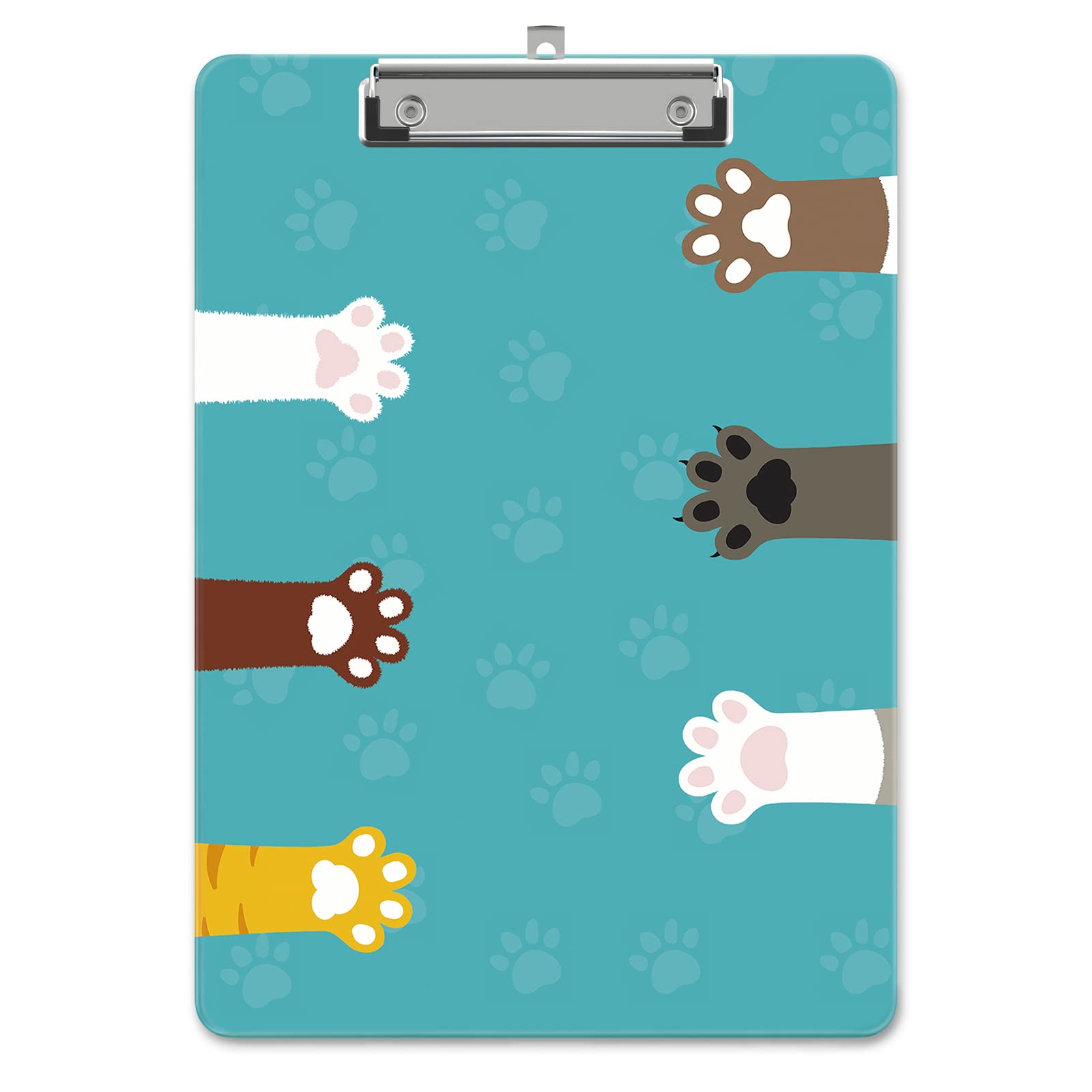 Piasoenc Plastic Clipboard, Cute Decorative Clip Board, 9 x 12.5 in, A4 Standard Office Clip Boards for Nurses, Students, Office, Cat Paw