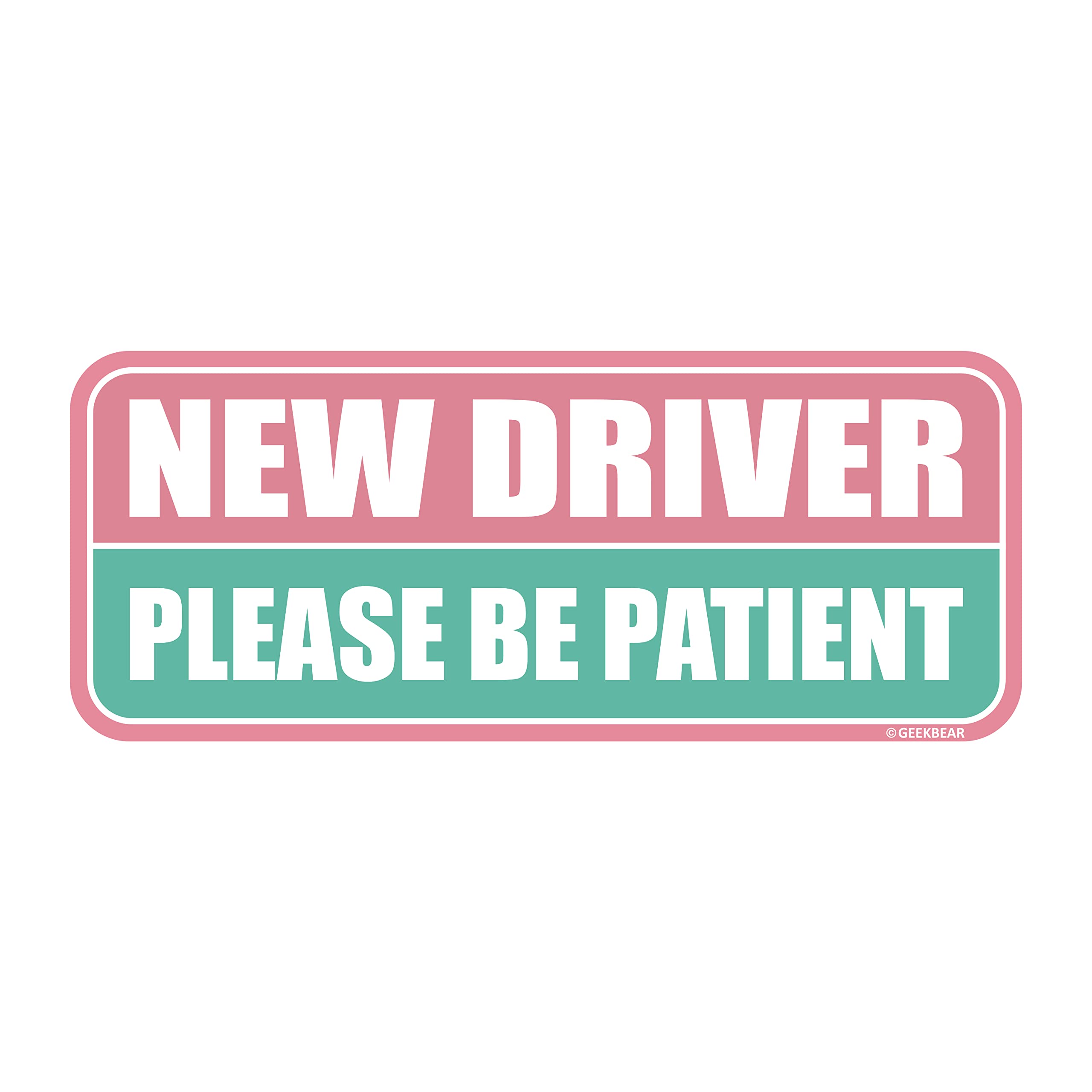 New Driver Magnet_long (Light Pink/Turquoise) – Student Driver Car Magnet – Rookie or Novice Driver Magnet Reflective Bumper Safety Sign – Please Be Patient Warning Vehicle (1 Pack)