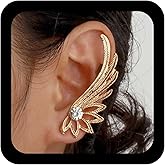YienDoo Vintage Wing Cuff Wrap Earrings Gold CZ Rhinestones Stud Piercing Earrings Single Left Wing Climber Wrap Earring Statement Metal Feather Ear Clip Earring Jewelry for Women