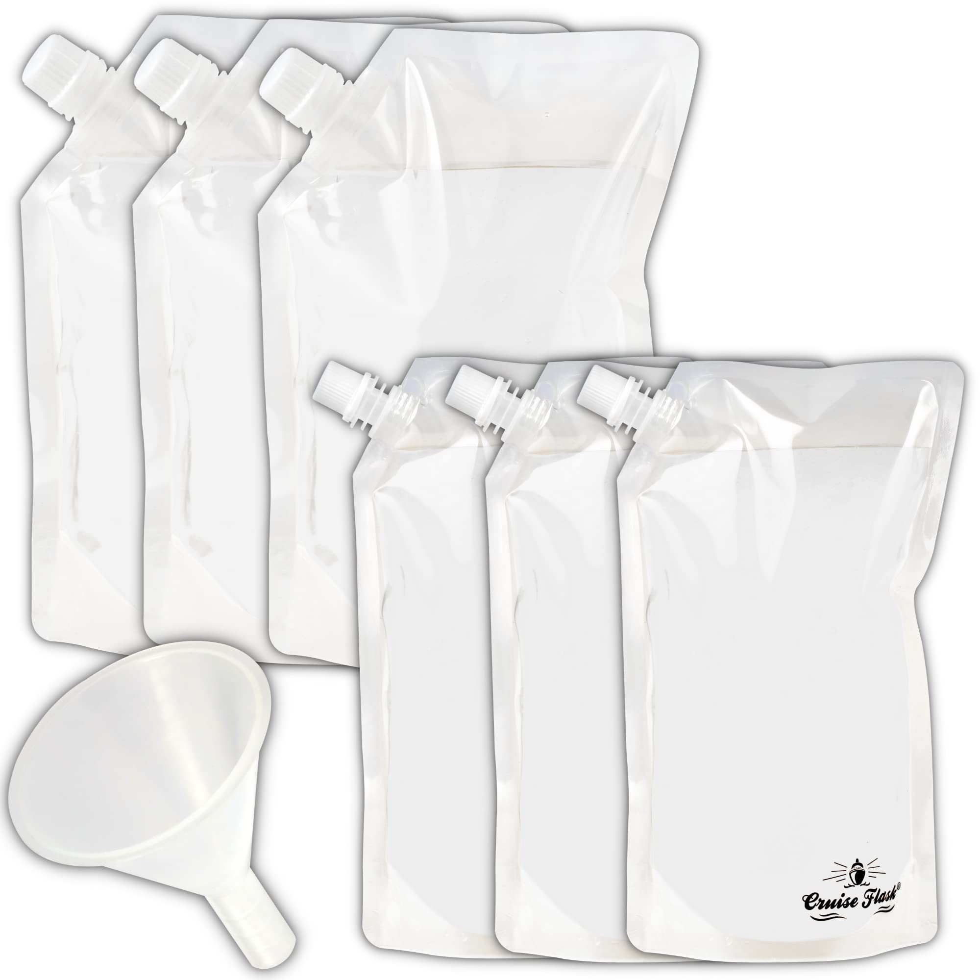 escamotables et réutilisable Cruise Flasque kit Ð introduire des Alcool n'importe où, Plastique, claire, 6 Piece Kit (3x32oz + 3x16oz) + FREE FUNNEL