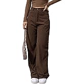 EMMIOL Corduroy Wide Leg Pants Women Casual Winter 2025 Elastic Waist Vintage Loose Trousers with Pockets