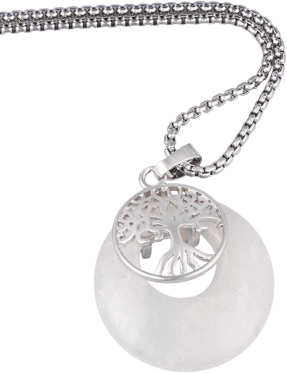 Nupuyai Rock Crystal Tree of Life Lucky Coin Pendant Necklace for Women Men Protection Crystals Donut Stone Pendant with Chain - Image 3