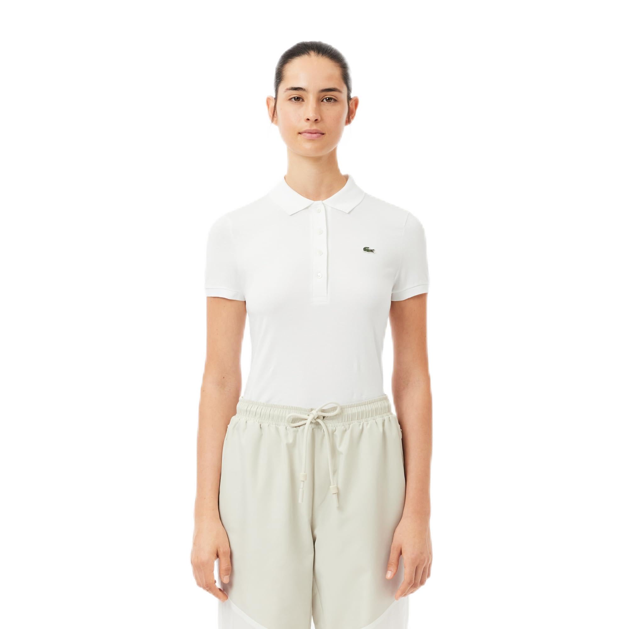 Lacoste Womens L.12.D Short Sleeve Slim Fit Green Croc Polo, White, 2