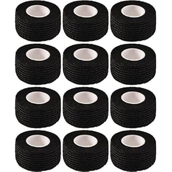 Pangda 12 Pieces Adhesive Bandage Wrap Stretch Self-Adherent Tape for Sports, Wrist, Ankle, 5 Yards Each (1 Inch, Black)
