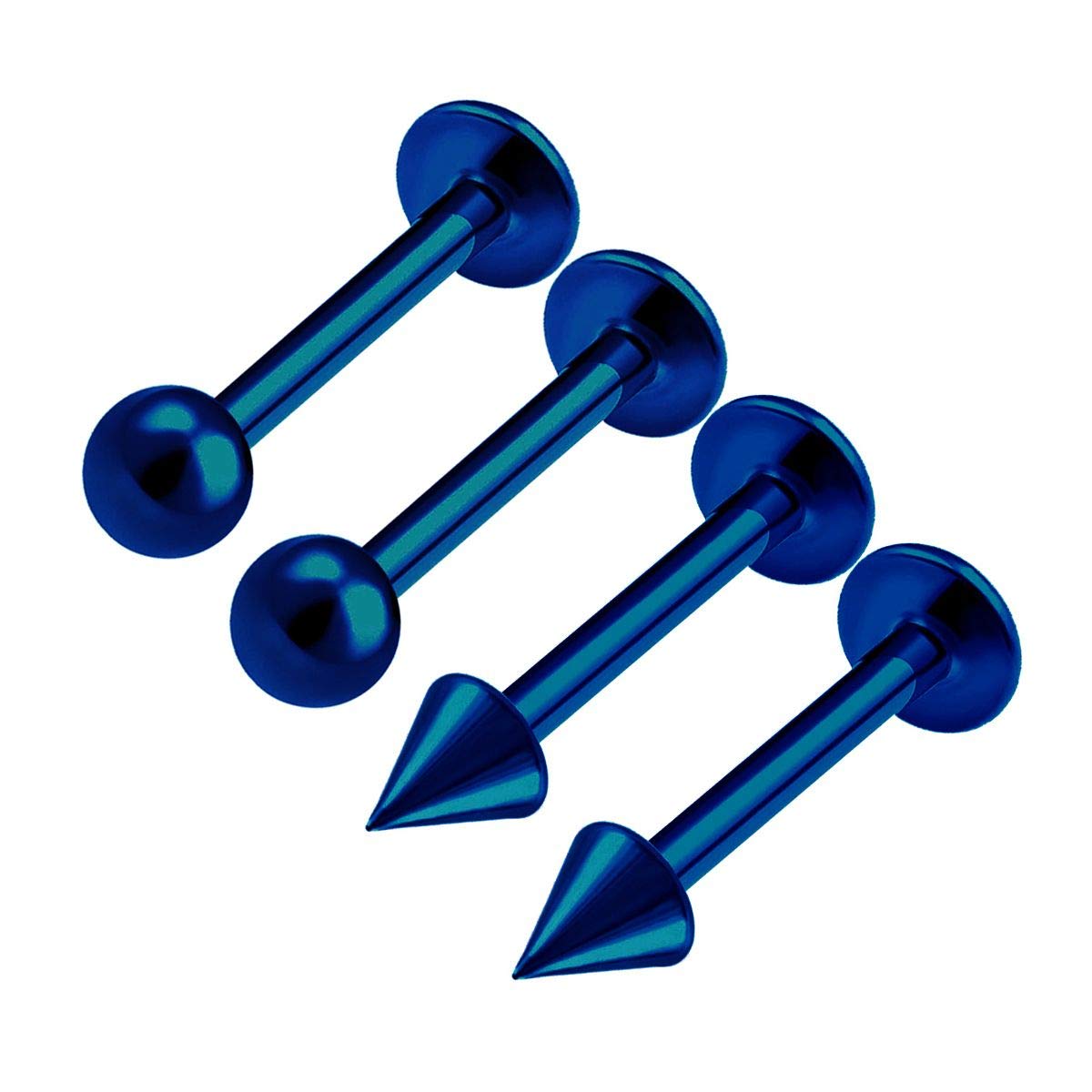 KJM FASHION 4PCS Stainless Steel Dark Blue Lip Labret 16g 5/16 8m 3m Ball Spike Tragus Monroe Earrings Snake Bite Piercing Jewellery 0372