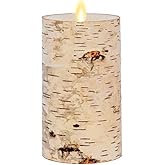Luminara Real Birch Bark Wrapped Flameless LED Candle, 3.5" x 6.5", Battery Operated Moving Flame Pillar Light with Timer - Natural Decor Unscented