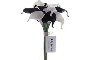 Lily Garden Artificial Calla Lily 10 Stem Flower Bouquets Arrangement (White and Black)