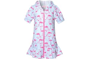 CHILDRENSTAR Girls Swim Coverups Terry Swimsuit Cover-Up Hooded Zip-Up Beach Robe