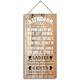 Funny Bathroom Wooden Plaque Sign, Bathroom Rules, Rustic Wall Art, Hanging Wooden Decor, Farmhouse Style 12x6inch (H4)