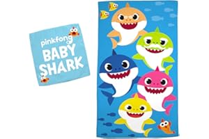 Franco Baby Shark Kids Bath/Pool/Beach Soft Absorbent Cotton Terry Towel with Washcloth 2 Piece Set, 50 in x 25 in