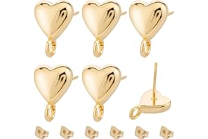 Beebeecraft 1 Box 20Pcs Heart Stud Earring Findings 18K Gold Plated Brass Love Earring Studs with Holes for Jewelry Making DI