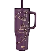 Zak Designs Harry Potter Sutton Travel Tumbler for On the Go, 30oz Stainless Steel with Vacuum Insulation, Silicone Straw, and Carry Handle for Cold Drinks (Hogwarts)